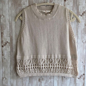 Women's Solitaire Beige Knit Sleeveless Crop Tank Top M NWOT